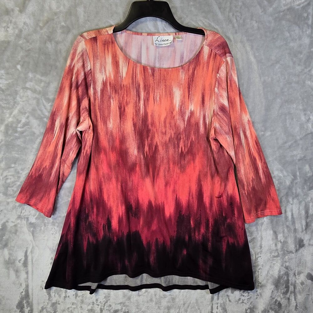 Linea by Louis Dell'Olio Blouse Womens Large Tye Dye Abstract Pattern Multicolor